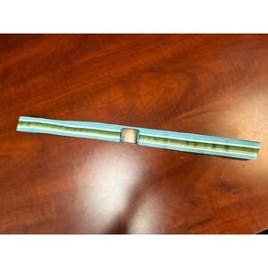 Striped Grosgrain Ribbon Belt Turquoise Green Bronze Buckle